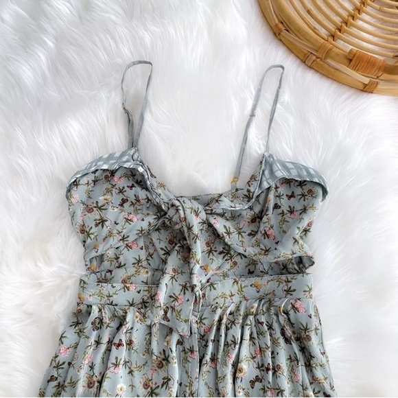 Agua Bendita Karen Midi Long Dress Seagreen Geen Floral Button Front Slit S - Picture 5 of 12